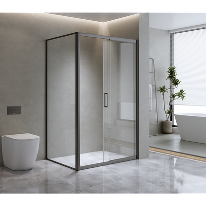 Adjustable 1300x920mm Single Door Corner Sliding Glass Shower Screen in Black