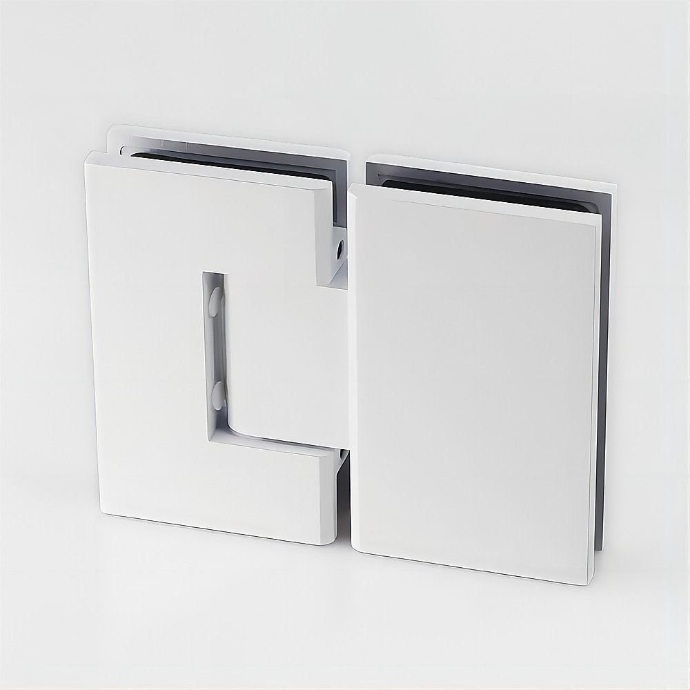 110cm Wall to Wall Frameless Shower Screen – White Wall Channel and Floor Channel, SS Hinges & Square Double Pull Handle