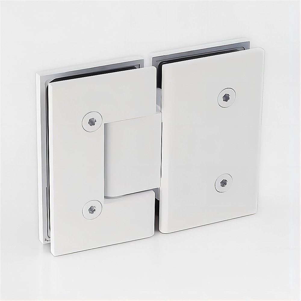 110cm Wall to Wall Frameless Shower Screen – White Wall Channel and Floor Channel, SS Hinges & Square Double Pull Handle