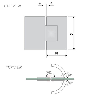 110cm Wall to Wall Frameless Shower Screen – White Wall Channel and Floor Channel, SS Hinges & Square Double Pull Handle
