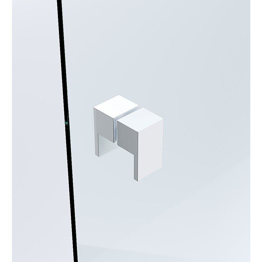 110cm Wall to Wall Frameless Shower Screen – White Wall Channel and Floor Channel, SS Hinges & Square Double Pull Handle