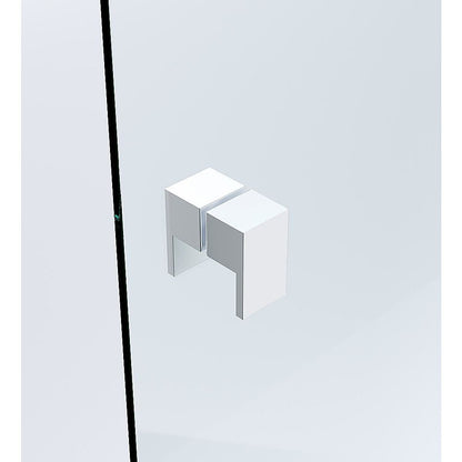 110cm Wall to Wall Frameless Shower Screen – White Wall Channel and Floor Channel, SS Hinges & Square Double Pull Handle