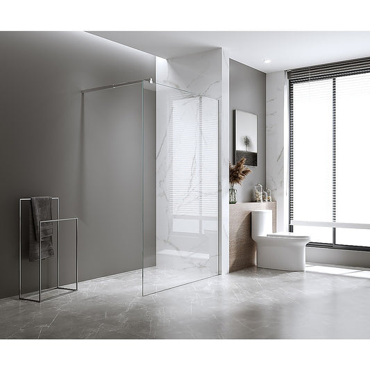 120x200cm Glass Shower Screen with White Wall Channel & Round Pole