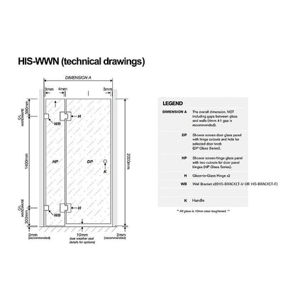 100x80cm Corner Frameless Shower Screen – Chrome Wall Channel with Brass Hinges for Elegant Bathrooms