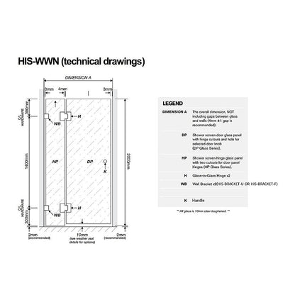 100x80cm Corner Frameless Shower Screen – Chrome Wall Channel with Brass Hinges for Elegant Bathrooms
