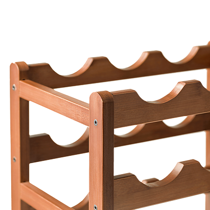 Bamboo Wine Rack Free Standing 15 Bottles with 6 Glasses Holder Storage in Brown