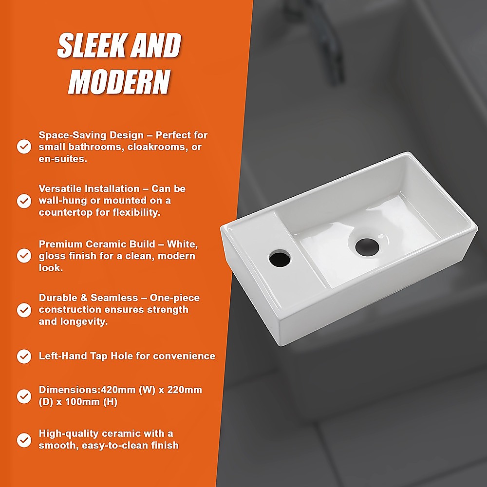 Small Compact Bathroom Cloakroom Hand Wash Basin Sink Ceramic Wall Hung