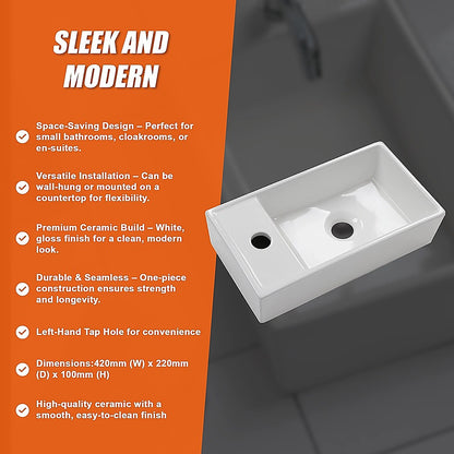 Small Compact Bathroom Cloakroom Hand Wash Basin Sink Ceramic Wall Hung