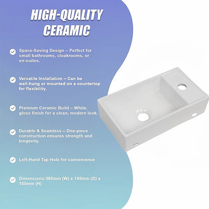 Small Compact Bathroom Cloakroom Hand Wash Basin Sink Ceramic Wall Hung