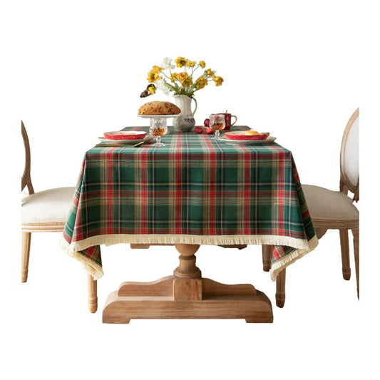 Vintage Plaid Fabric Tablecloth | Classic English Red and Green Plaid Tablecloth for Dining Table and Party Decoration 90*140cm