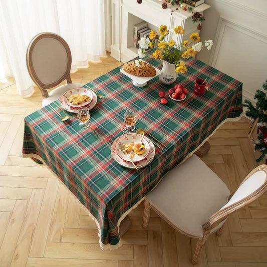 Vintage Plaid Fabric Tablecloth | Classic English Red and Green Plaid Tablecloth for Dining Table and Party Decoration 120*160cm