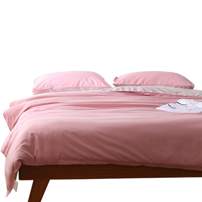 Gray And Pink Stitching Ultra-Soft Solid Color 4-Piece Bedding Set - Queen Size(Suitable for 2m bed)
