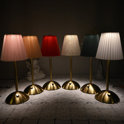 Khaki Elegant Pleated Fabric Table Lamp - 3-Color LED, USB Rechargeable, Touch Dimming