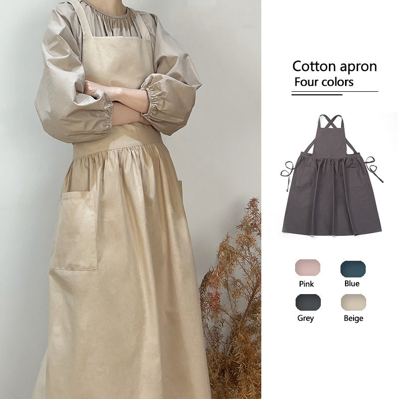 Beige Cotton Waterproof Artisan Apron - 100x85cm, Stylish Cross-Back Design, Ideal for Kitchen & Floral Work