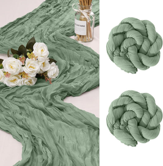 Light Green Bohemian Gauze Table Runner 2-Pack - Polyester Fabric for Party and Birthday Table Decor