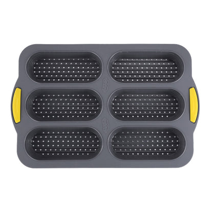Gray 6-hole silicone baking mold, perforated loaf pan 37.5 cm x 24.5 cm, suitable for bread and cakes (sold in sets of 2)