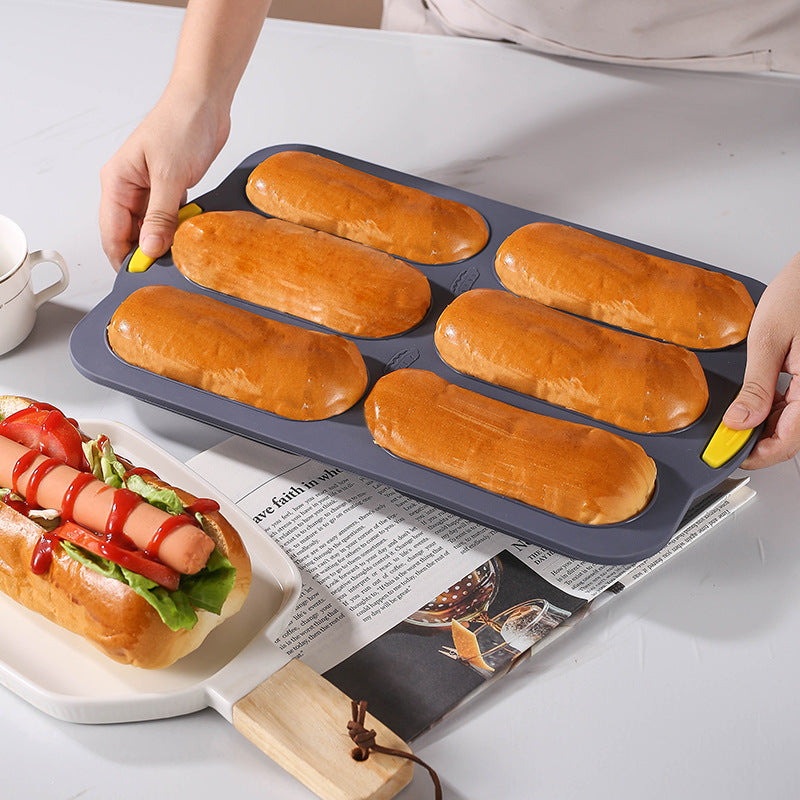 Brown/Beige 6-hole silicone baking mold, perforated loaf pan 37.5 cm x 24.5 cm, suitable for bread and cakes (sold in sets of 2)