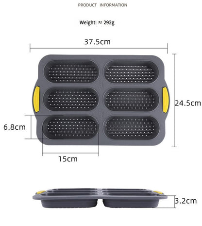 Brown/Beige 6-hole silicone baking mold, perforated loaf pan 37.5 cm x 24.5 cm, suitable for bread and cakes (sold in sets of 2)