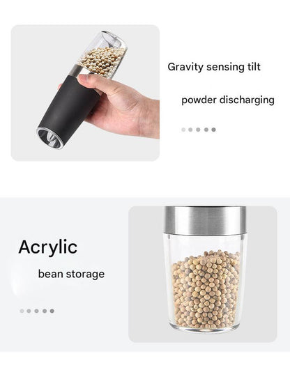 Gravity Electric Salt & Pepper Grinder Set - Adjustable Coarseness, LED Light, Battery Operated(black)