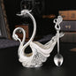 Silver Elegant Double Swan Cutlery Holder Set with 6pcs Spoons