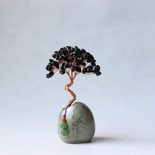 Black Vintage Crystal Money Tree Figurine for Home Decoration