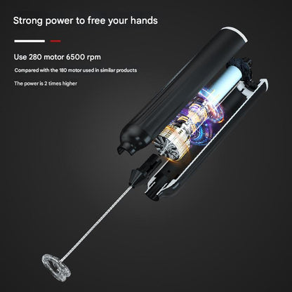 White USB Rechargeable Milk Frother - 3-Speed Handheld Electric Whisk with Stand