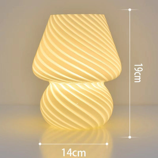 Yellow Retro Swirl Glass Mushroom Table Lamp - USB Powered 3-Level Dimmable Bedside Accent Light