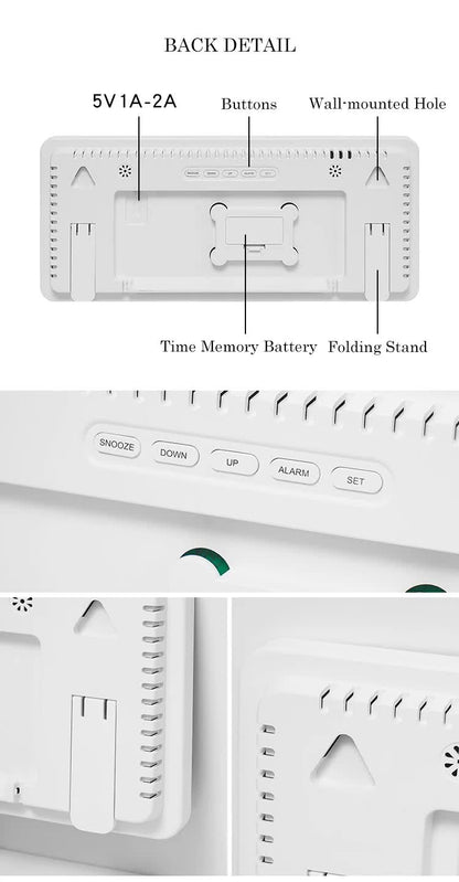 Black Background With Blue,Green and White Light Sleek Large LED Digital Wall & Desk Clock - Remote Control, Temperature, Humidity, Dual Alarms, Calendar