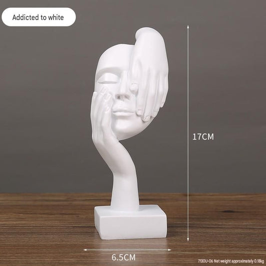 White Style Elegant Abstract Face Sculpture - Modern Resin Art Figurine, Hand & Mask Home Decor Accent