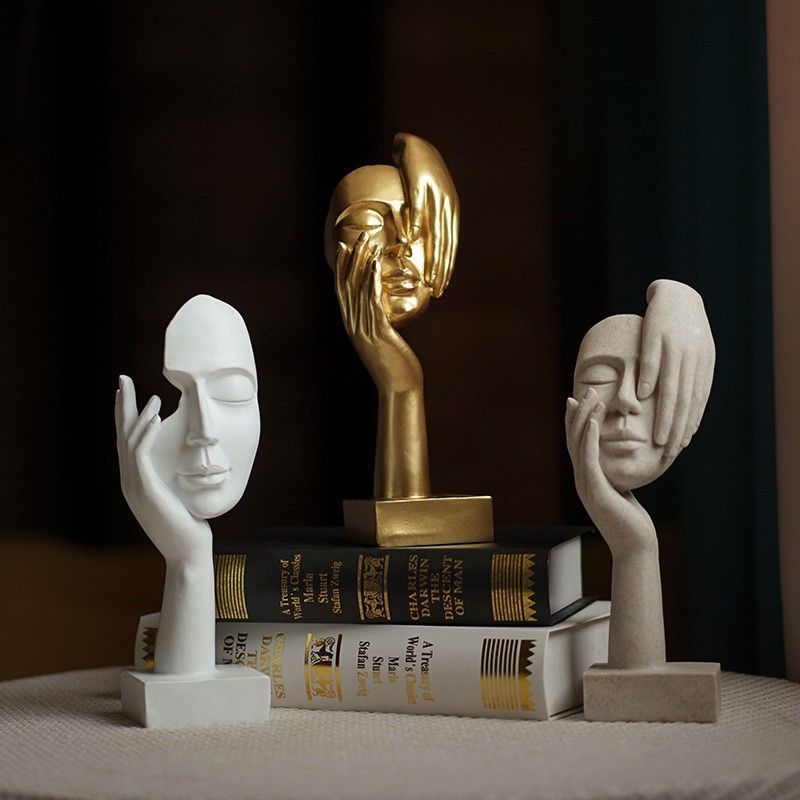 White Style Elegant Abstract Face Sculpture - Modern Resin Art Figurine, Hand & Mask Home Decor Accent