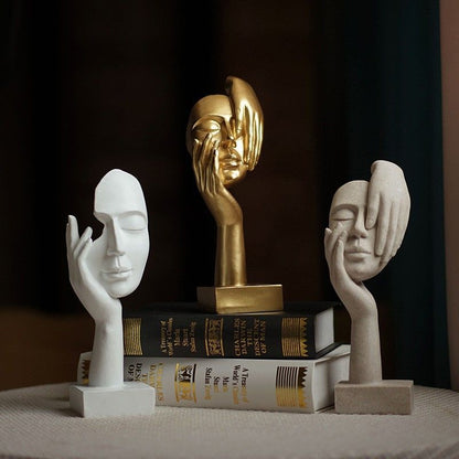 White Style Elegant Abstract Face Sculpture - Modern Resin Art Figurine, Hand & Mask Home Decor Accent