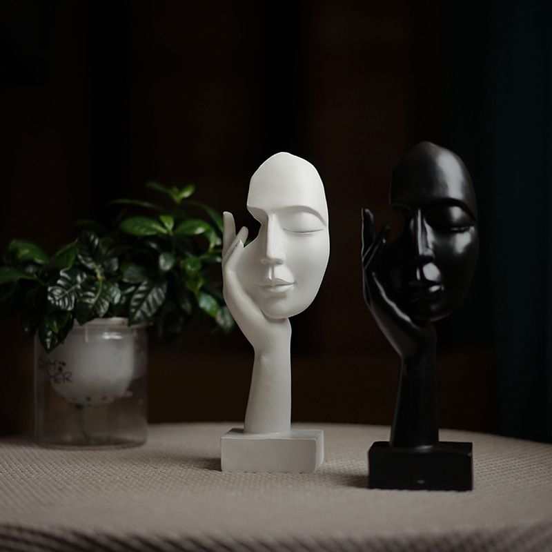 White Style Elegant Abstract Face Sculpture - Modern Resin Art Figurine, Hand & Mask Home Decor Accent