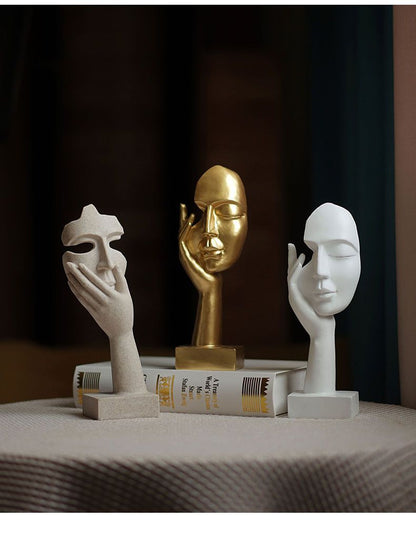 White Style Elegant Abstract Face Sculpture - Modern Resin Art Figurine, Hand & Mask Home Decor Accent