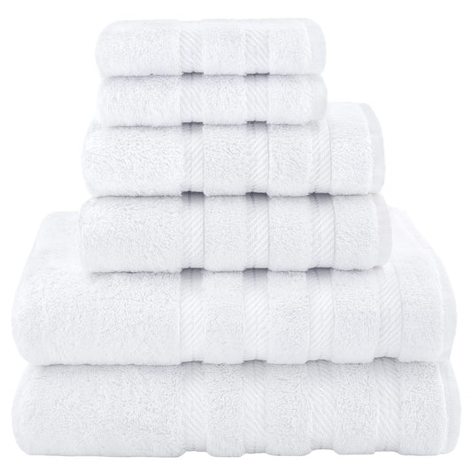 White Luxury 6-Piece Combed Cotton Towel Bale Set - Ultra Soft & Absorbent Bath, Hand, Face Towels