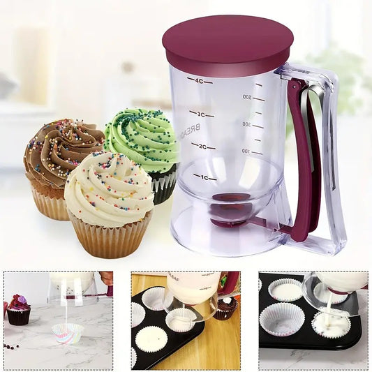 Red Precision Batter Dispenser with Measurement Marks - 900ml Easy Pour for Pancakes, Cupcakes & Waffles