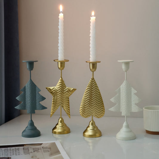 White Elegant Star Metal Candlestick Holder - Decorative Taper Candle Stand for Home, Tabletop & Special Occasions