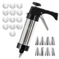 Silver and Black Stainless Steel Cookie Press Gun Kit - Biscuit Maker & Icing Decorating Set with 13 Discs & 8 Nozzles