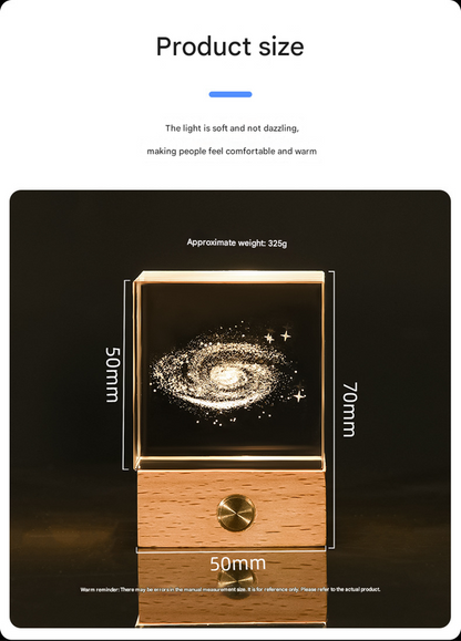 Saturn Luminous 3D Crystal Cube Night Light - Laser Engraved Artwork with Solid Wood Base