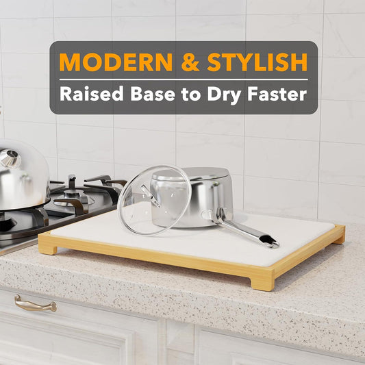 Instant Dry Stone Dish Drying Mat with Bamboo Rack - 2 Ways to Use, Quick Absorbent & Stylish(white)