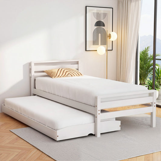 Artiss Bed Frame Single Size 2-in-1 Trundle Wooden White AVIS