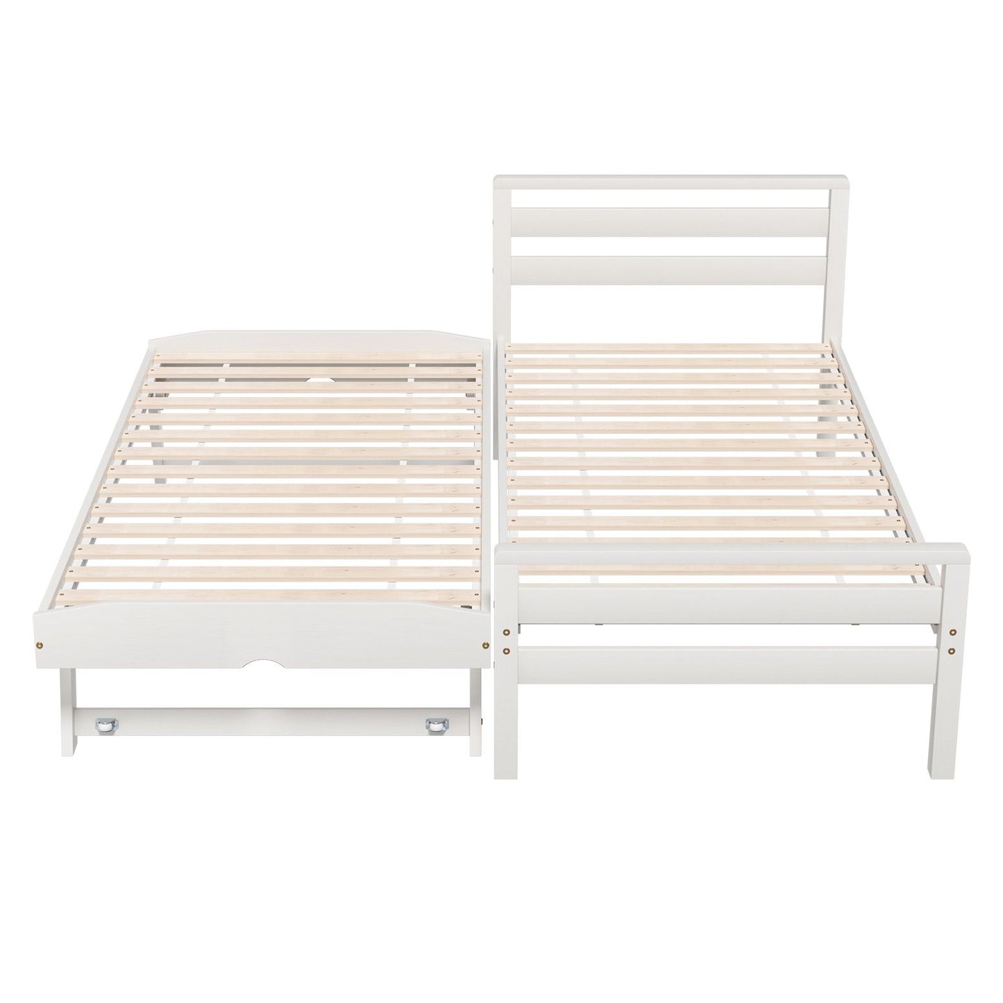 Artiss Bed Frame Single Size 2-in-1 Trundle Wooden White AVIS