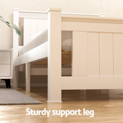 Artiss Bed Frame Queen Size Wooden Platform with 2 Storage Drawers White RIO