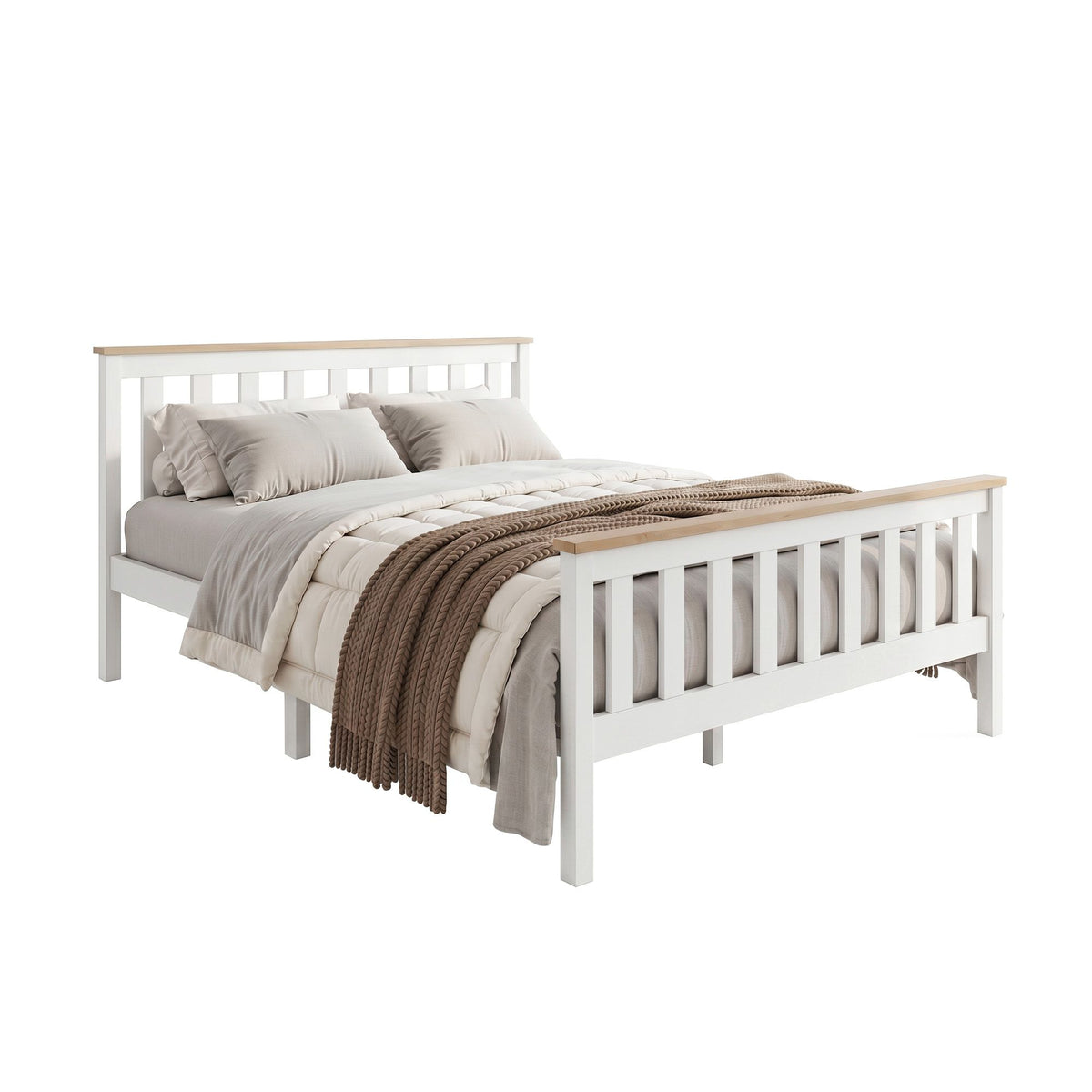 Artiss Bed Frame Double Size Wooden White PONY