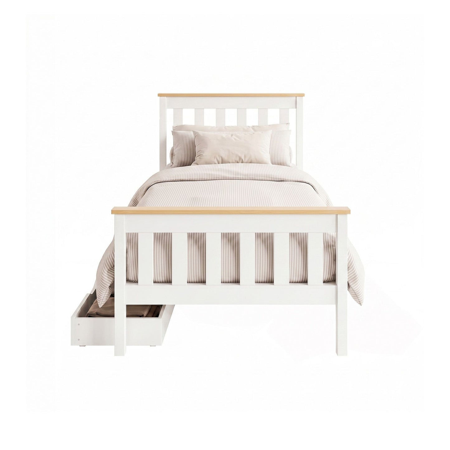 Artiss Bed Frame Single Size Wooden Platform with 2 Storage Drawers White PONY