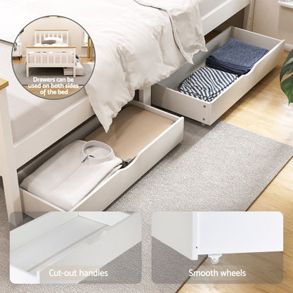Artiss Bed Frame Single Size Wooden Platform with 2 Storage Drawers White PONY