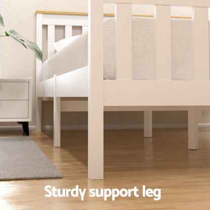 Artiss Bed Frame Single Size Wooden Platform with 2 Storage Drawers White PONY