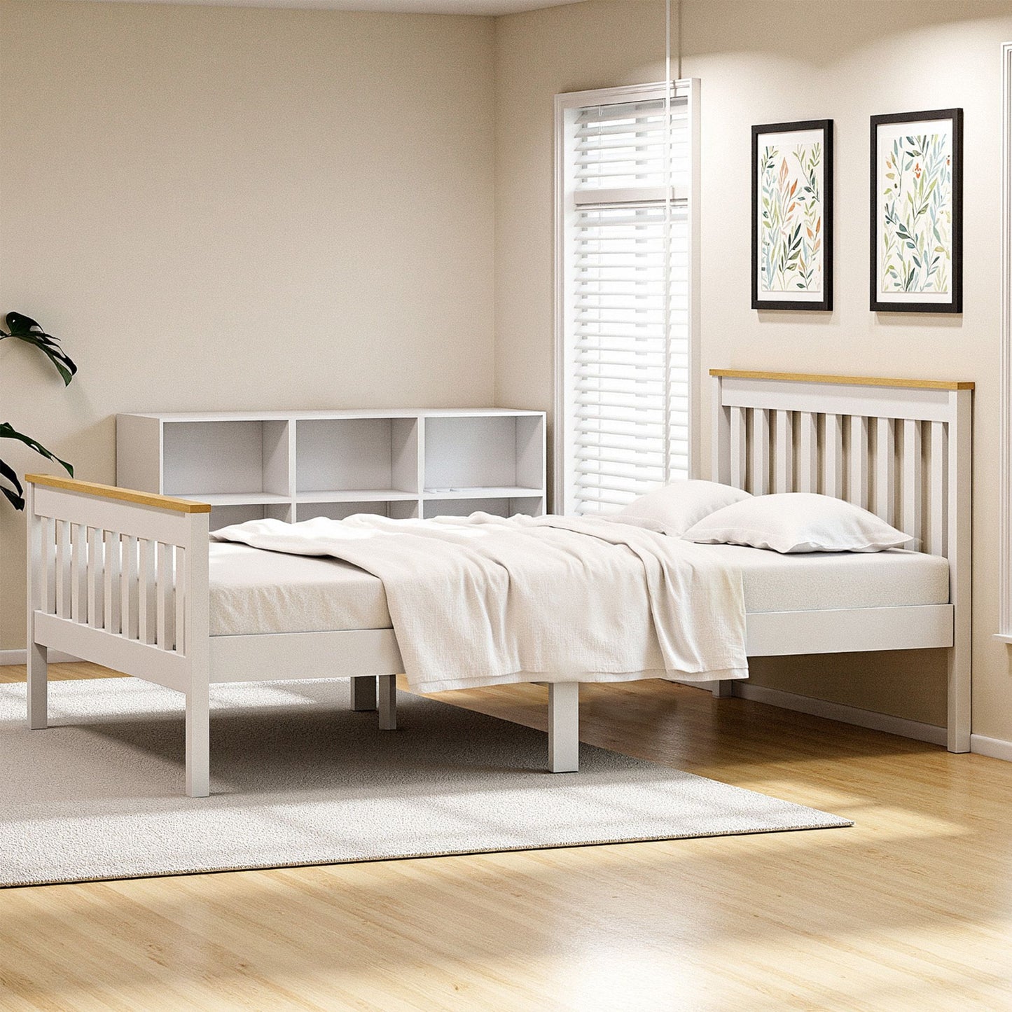 Artiss Bed Frame Single Size Wooden Platform with 2 Storage Drawers White PONY