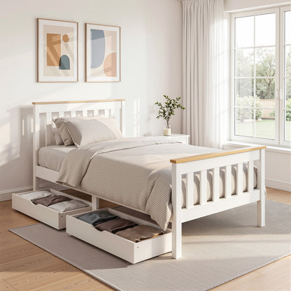 Artiss Bed Frame Single Size Wooden Platform with 2 Storage Drawers White PONY