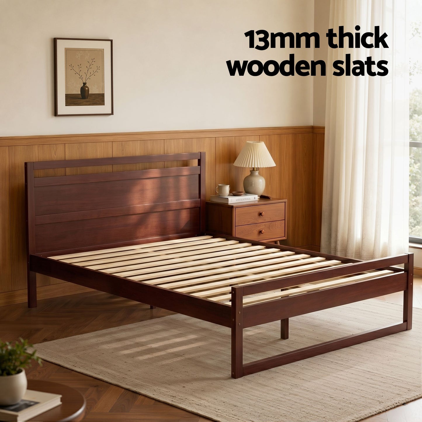 Artiss Bed Frame Double Size Wooden Walnut WITTON