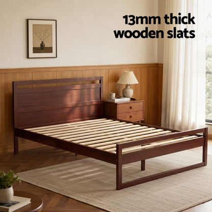 Artiss Bed Frame Double Size Wooden Walnut WITTON